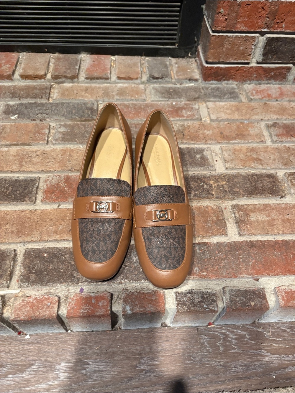 Michael Kors Tan & Brown MK Logo Penny Loafers